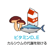 ビタミンD、E　カルシウムの代謝を助ける